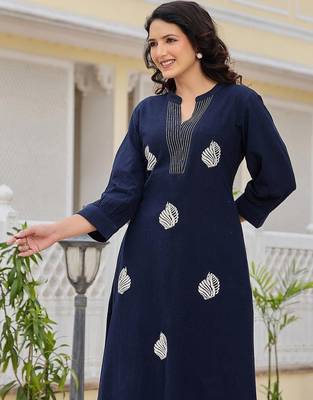 Women Ethnic Motifs Embroidered Regular Thread Work Pure Cotton Kurta with Palazzos 7