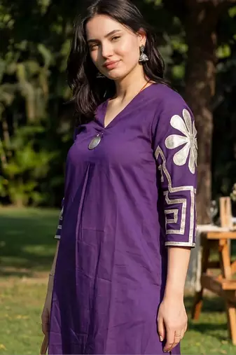 Women Embroidered Pleated Thread Work Pure Cotton Kurta with Trousers