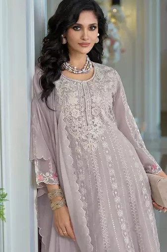 Adults-Women Woven Design Embroidered Anarkali Kurta with Trousers & Dupatta