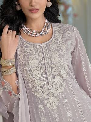 Adults-Women Woven Design Embroidered Anarkali Kurta with Trousers & Dupatta 4