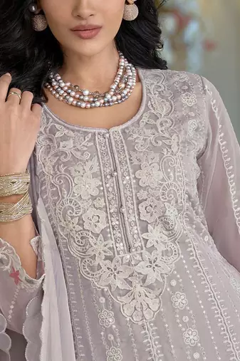 Adults-Women Woven Design Embroidered Anarkali Kurta with Trousers & Dupatta