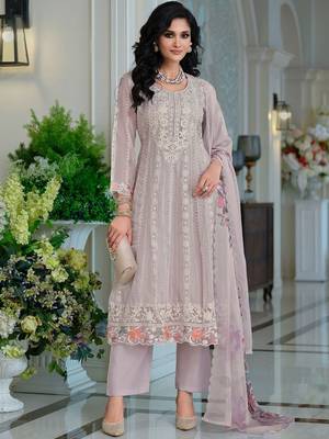 Adults-Women Woven Design Embroidered Anarkali Kurta with Trousers & Dupatta 1