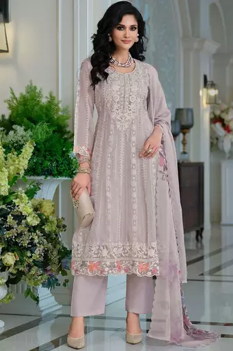 Adults-Women Woven Design Embroidered Anarkali Kurta with Trousers & Dupatta