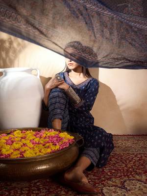 Ethnic Motifs Printed Pure Cotton Straight Kurta with Trousers & Dupatta 6