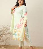 Plus Size Floral Printed Regular Kurta with Trousers & With Dupatta