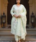 Women Embroidered Regular Thread Work Pure Cotton Kurta with Trousers & Dupatta