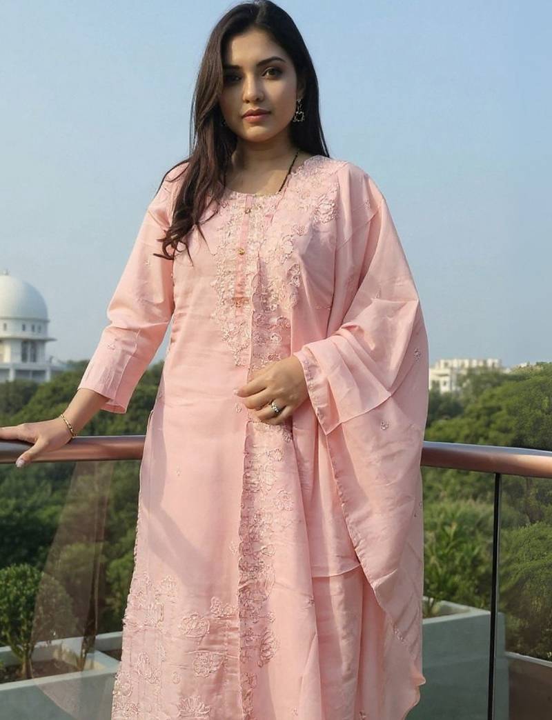 Women Floral Embroidered Cotton Kurta with Trousers & Dupatta
