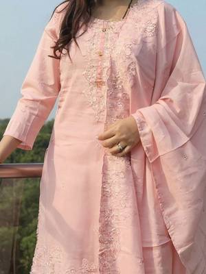 Women Floral Embroidered Cotton Kurta with Trousers & Dupatta 3