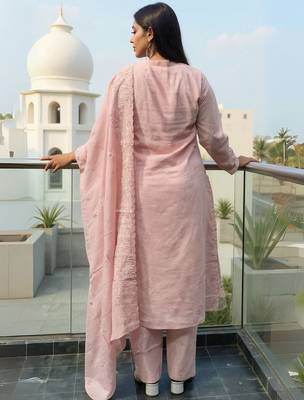 Women Floral Embroidered Cotton Kurta with Trousers & Dupatta 4