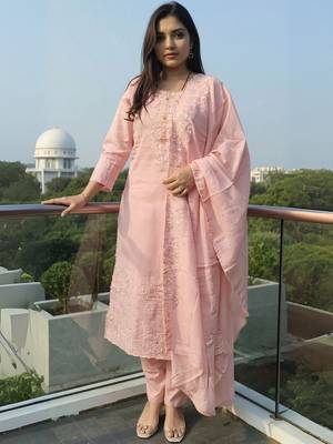 Women Floral Embroidered Cotton Kurta with Trousers & Dupatta 5