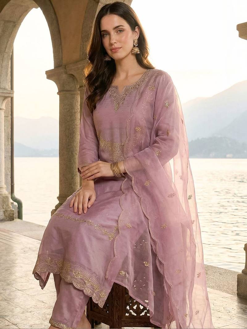 Women Ethnic Motifs Embroidered Regular Kurta with Trousers & With Dupatta