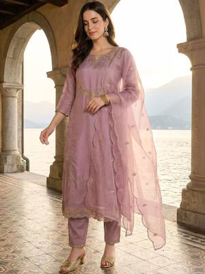 Women Ethnic Motifs Embroidered Regular Kurta with Trousers & With Dupatta 2