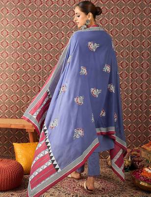 Women Solid Cotton A-Line Kurta with Trousers & Dupatta 4