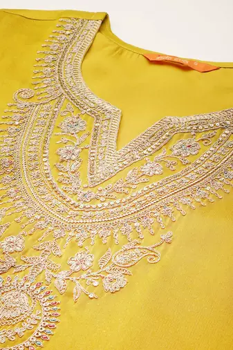 Ethnic Motifs Yoke Design Sequinned Kurta With Trousers & Dupatta
