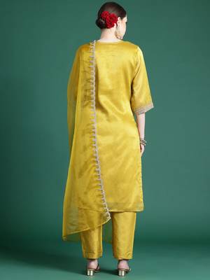 Ethnic Motifs Yoke Design Sequinned Kurta With Trousers & Dupatta 7