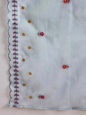 Round Neck Floral Embroidered Regular Thread Work Straight Kurta Set 4