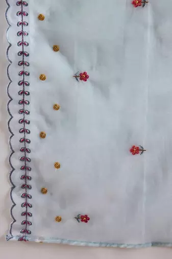 Round Neck Floral Embroidered Regular Thread Work Straight Kurta Set