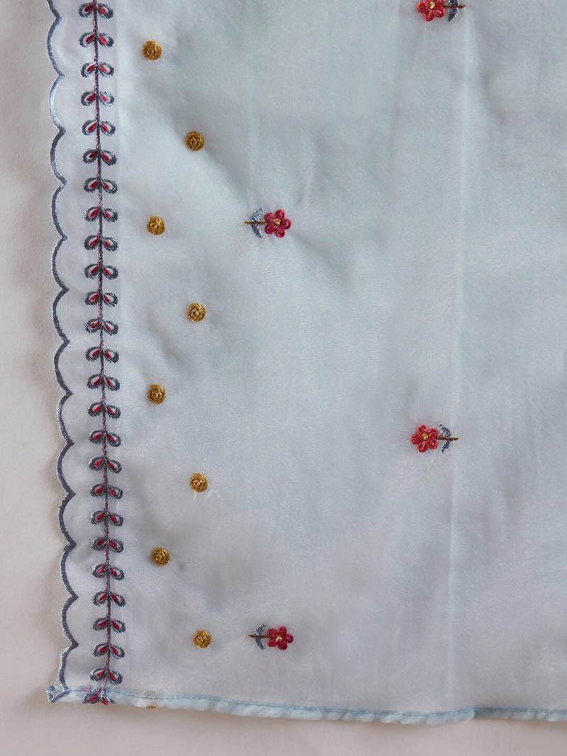 Round Neck Floral Embroidered Regular Thread Work Straight Kurta Set