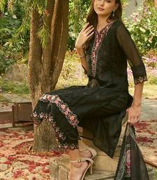 Floral Embroidered Organza Straight Kurta With Trousers & Dupatta