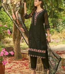 Floral Embroidered Organza Straight Kurta With Trousers & Dupatta
