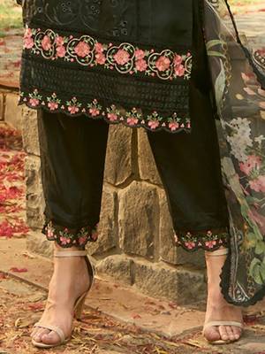 Floral Embroidered Organza Straight Kurta With Trousers & Dupatta 6