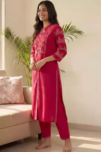Women Ethnic Motifs Embroidered Regular Kurta with Trousers