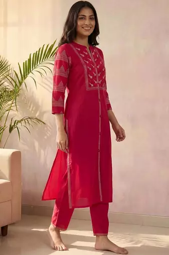 Women Ethnic Motifs Embroidered Regular Kurta with Trousers