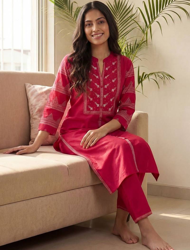 Women Ethnic Motifs Embroidered Regular Kurta with Trousers