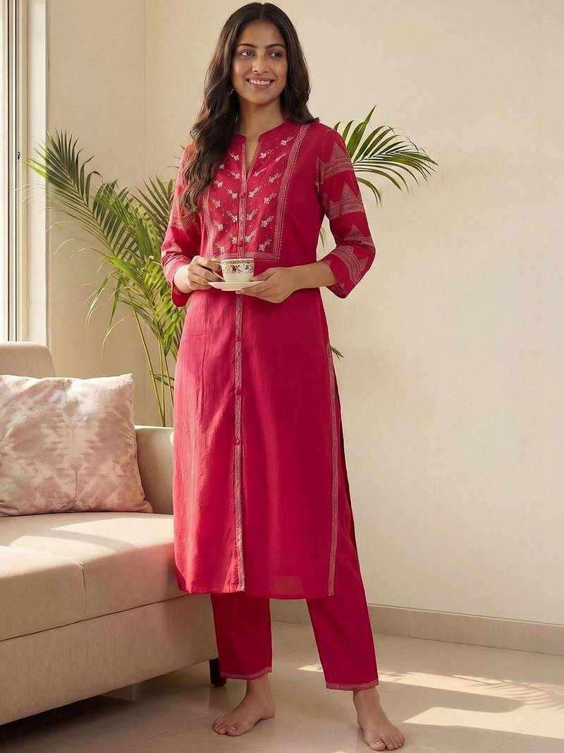 Women Ethnic Motifs Embroidered Regular Kurta with Trousers