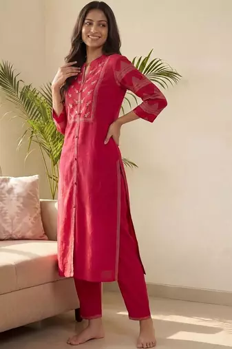 Women Ethnic Motifs Embroidered Regular Kurta with Trousers