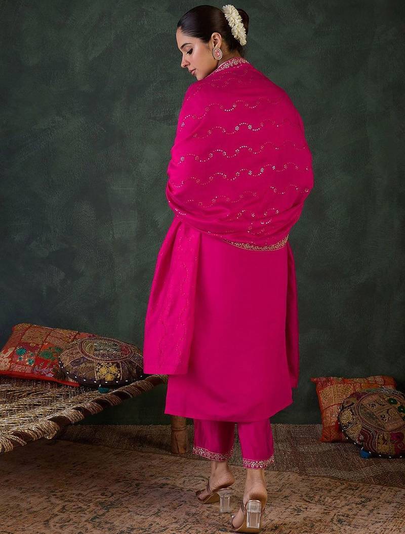 Women Embroidered Regular Sequinned Kurta Set