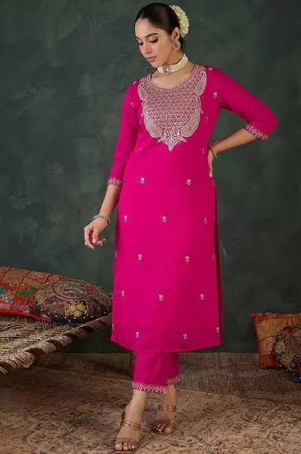 Women Embroidered Regular Sequinned Kurta Set
