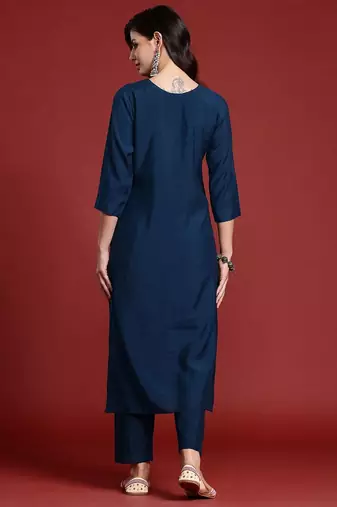 Floral Embroidered Panelled Thread Work Kurta with Trousers