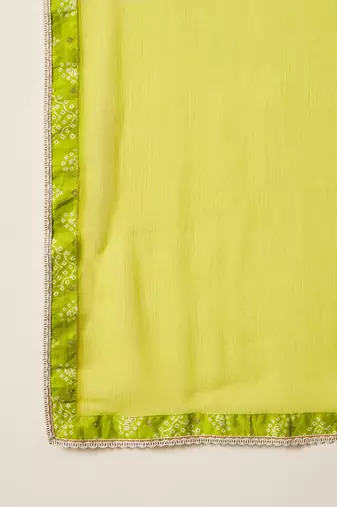 Indo EraBandhani Printed Empire V-Neck Pure Cotton Kurta with Trousers & Dupatta