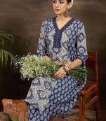 floral printed v-neck  cotton a-line kurta with trousers