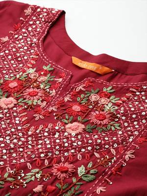 Floral Embroidered Thread Work Kurta with Trousers & With Dupatta 3