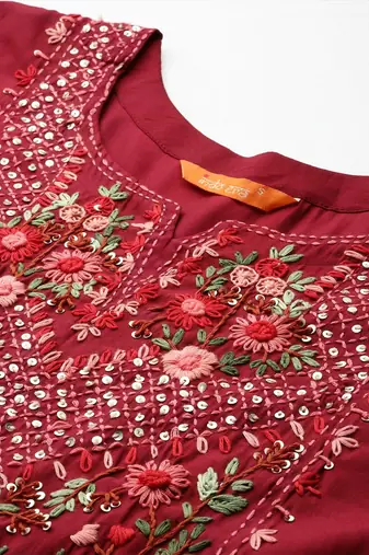 Floral Embroidered Thread Work Kurta with Trousers & With Dupatta