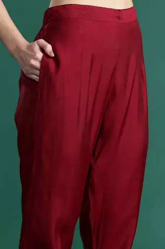 Floral Embroidered Thread Work Kurta with Trousers & With Dupatta
