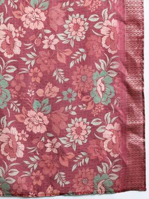 Floral Embroidered Thread Work Kurta with Trousers & With Dupatta 5