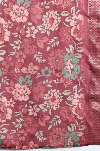 Floral Embroidered Thread Work Kurta with Trousers & With Dupatta