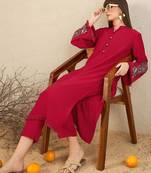 Mandarin Collar Thread Work Straight Kurta with Trousers