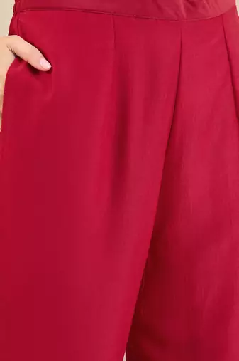 Mandarin Collar Thread Work Straight Kurta with Trousers