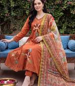 women floral embroidered regular thread work  cotton kurta with trousers & with dupatta