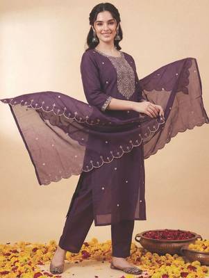 Women Ethnic Motifs Embroidered Regular Mirror Work Kurta with Trousers & With Dupatta 3