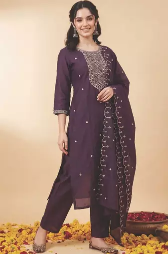 Women Ethnic Motifs Embroidered Regular Mirror Work Kurta with Trousers & With Dupatta