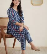 Women Paisley Printed Panelled Mirror Work Pure Cotton Kurta with Trousers