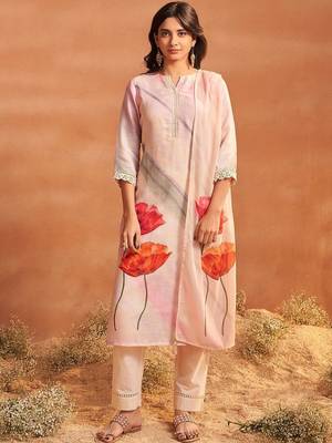 Women Floral Printed Regular Linen Kurta with Trousers & With Dupatta 1