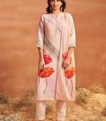 Women Floral Printed Regular Linen Kurta with Trousers & With Dupatta