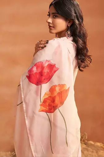 Women Floral Printed Regular Linen Kurta with Trousers & With Dupatta