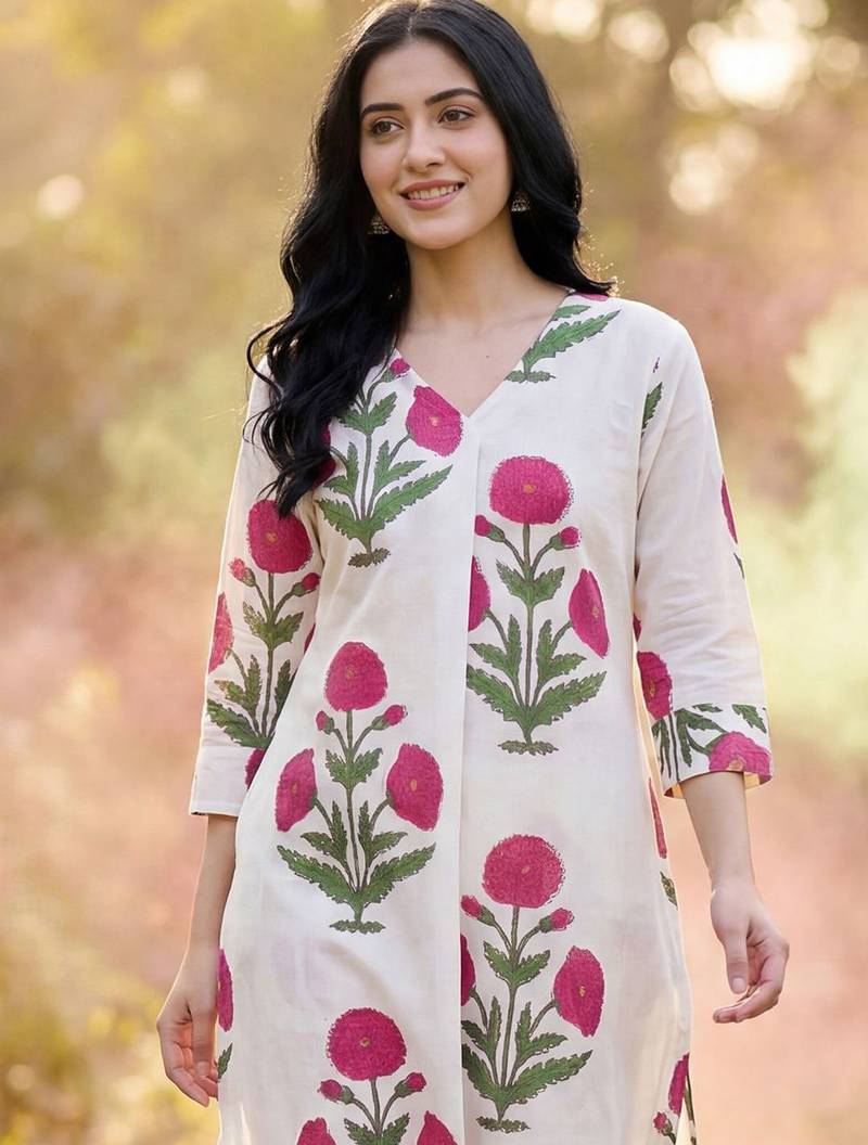 Women Floral Printed Regular Pure Cotton Kurta with Trousers